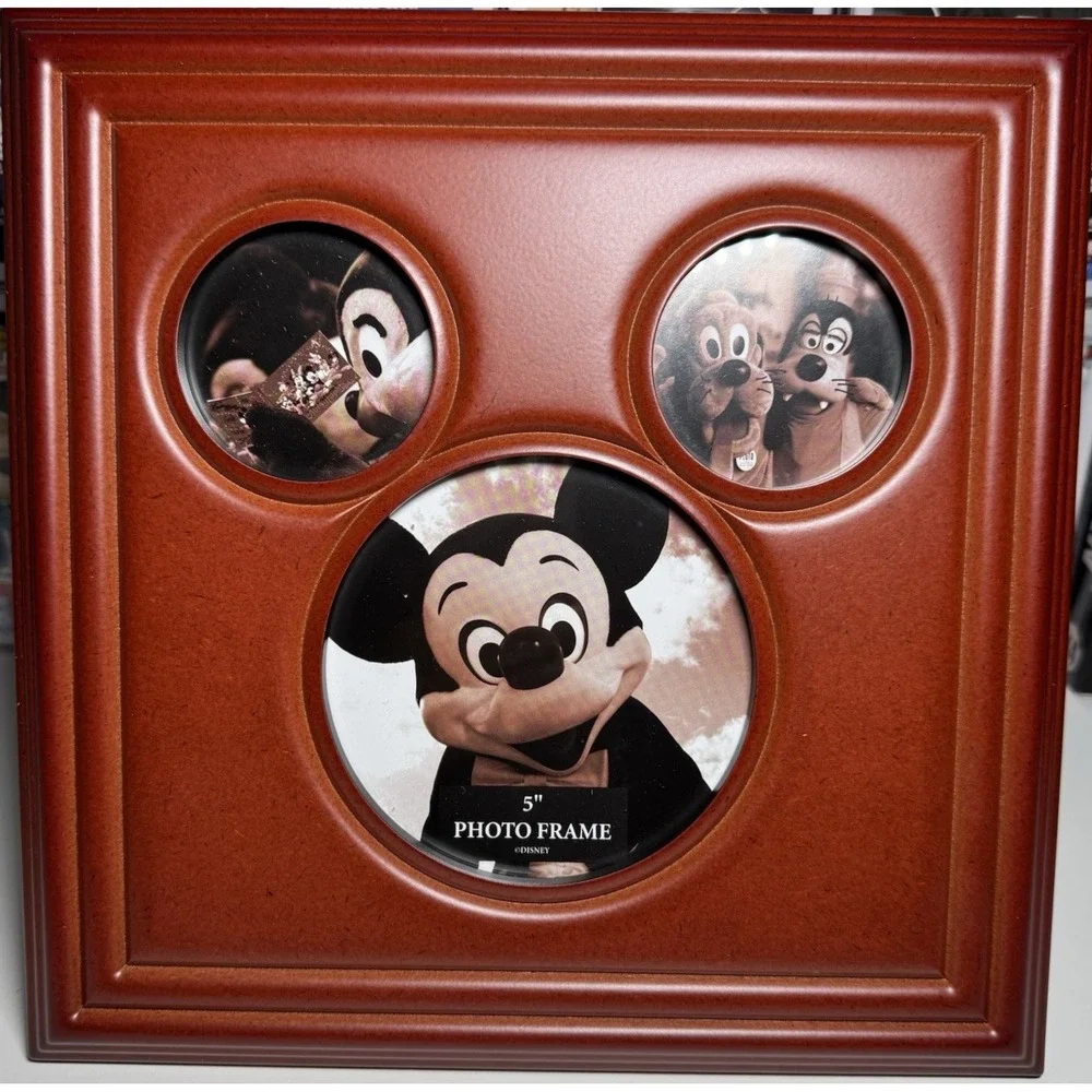 Disney‎ Parks Mickey Mouse 3 Photo Frame Multi Opening Brown Frame w Box